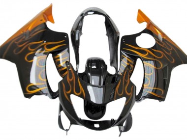 Descuento Carenados Moto Honda CBR600 F4 1999-2000 - Negro Brillante Oro Llama
