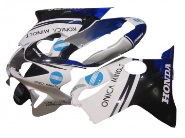 Descuento Carenado Moto Honda CBR600 F4 1999-2000 - Blanco Azul Negro Brillante Konica Minolta