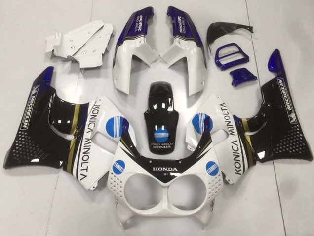 Descuento Carenados Moto Honda CBR900RR 893 1992-1993 - Blanco Azul Negro Brillante Konica Minolta