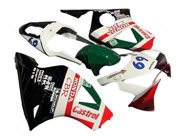 Descuento Carenados Moto Honda CBR900RR 954 2002-2003 - Blanco Rojo Verde Negro Brillante Castrol
