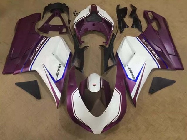 Descuento Carenados Moto Ducati 848 2007-2014 - Blanco Azul Púrpura Corse
