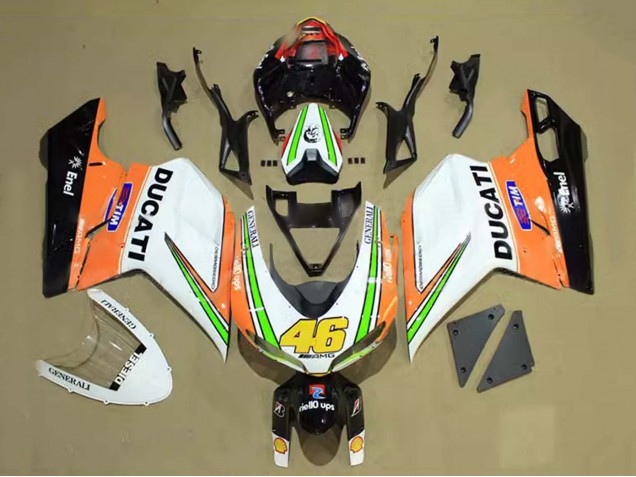 Descuento Carenados Moto Ducati 848/1098/1198 2007-2014 - Blanco Naranja Verde Negro Brillante Tim 46