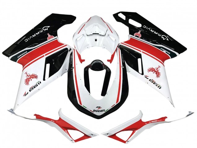 Descuento Carenados Moto Ducati 1198 2007-2014 - Blanco Rojo Negro Brillante