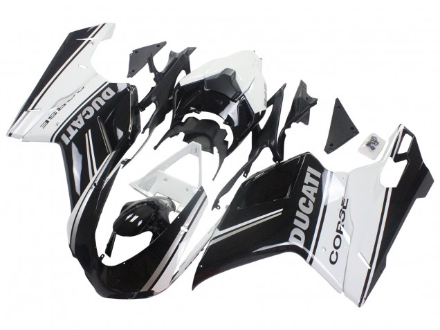 Descuento Carenados Moto Ducati 848/1098/1198 2007-2014 - Blanco Negro Brillante Corse