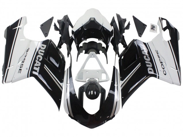 Descuento Carenados Moto Ducati 848/1098/1198 2007-2014 - Blanco Negro Brillante Corse