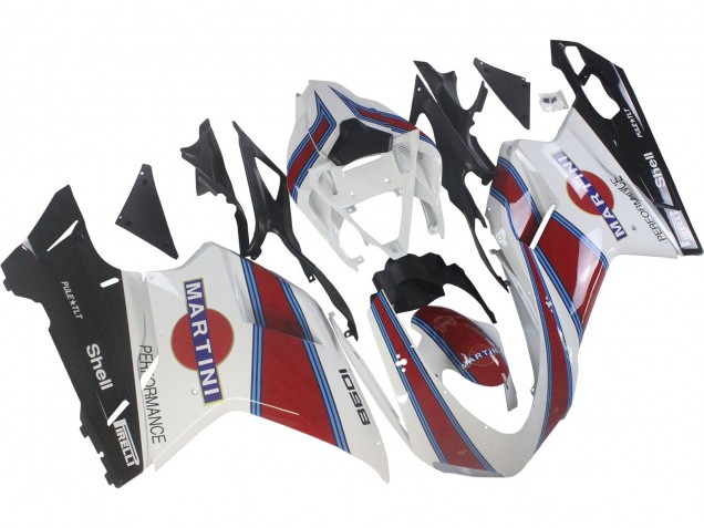Descuento Carenados Moto Ducati 1098 2007-2014 - Blanco Rojo Azul Negro Brillante Martini