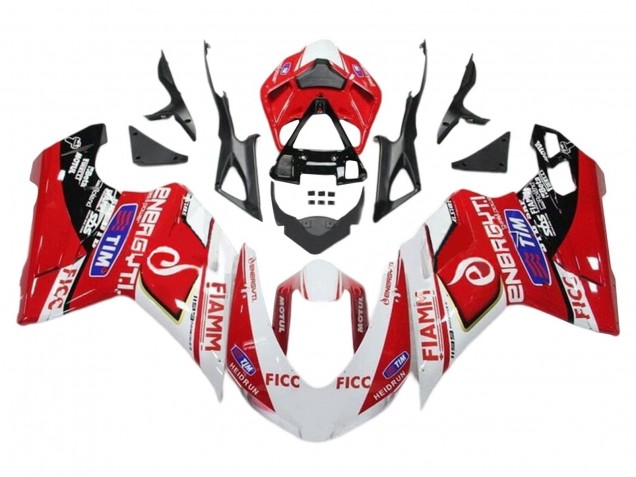 Descuento Carenados Moto Ducati 1199 2011-2014 - Blanco Rojo Negro Brillante Ficc Fiamm