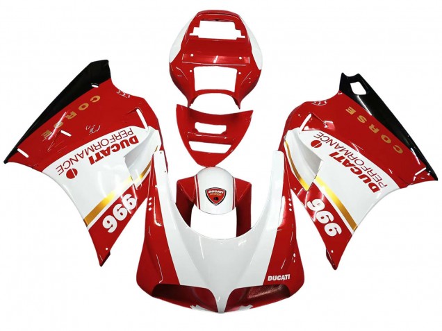 Descuento Carenados Moto Ducati 996 1993-2005 - Blanco Rojo Oro Negro Brillante Corse Performance
