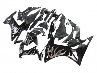 Descuento Carenados Moto Honda CBR500R 2013-2015 - Negro Brillante Plata Llama