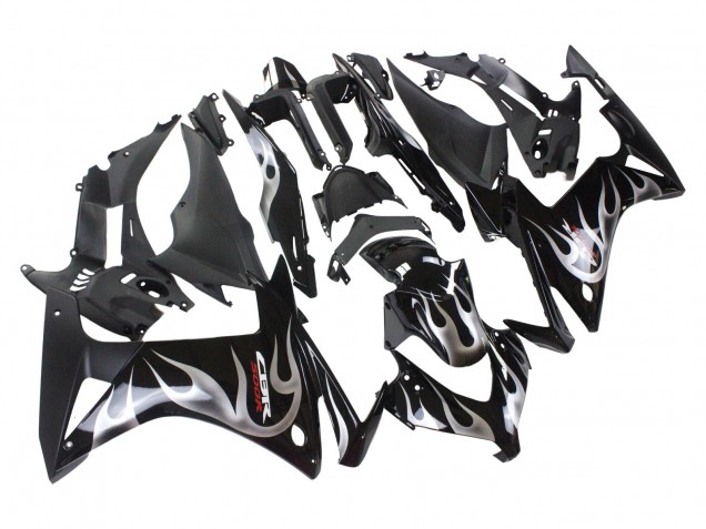 Descuento Carenados Moto Honda CBR500R 2013-2015 - Negro Brillante Plata Llama