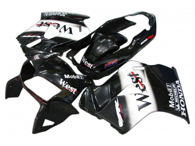 Descuento Carenados Moto Honda VFR 800 1998-2001 - Negro Brillante Blanco West HRC