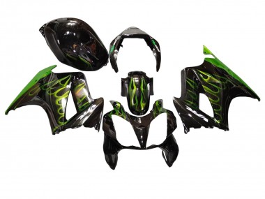 Descuento Carenados Moto Honda VFR 800 2002-2013 - Negro Brillante Verde Llama