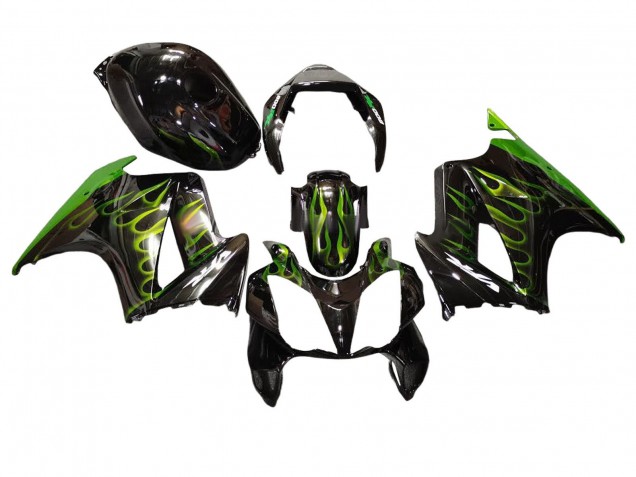 Descuento Carenados Moto Honda VFR 800 2002-2013 - Negro Brillante Verde Llama