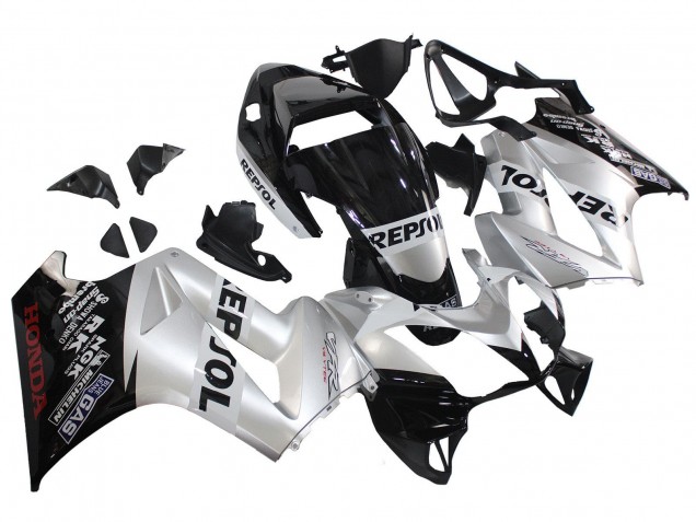 Descuento Carenados Moto Honda VFR 800 2002-2013 - Plata Negro Brillante Repsol