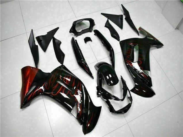 Descuento Carenados Moto Kawasaki EX650 2006-2008 - Negro Brillante Rojo Llama