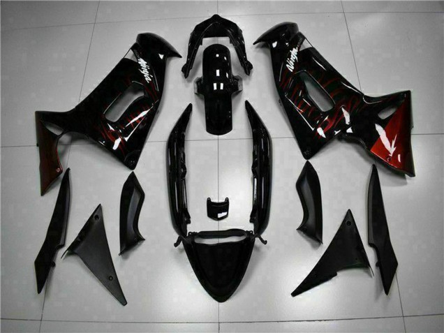 Descuento Carenados Moto Kawasaki EX650 2006-2008 - Negro Brillante Rojo Llama