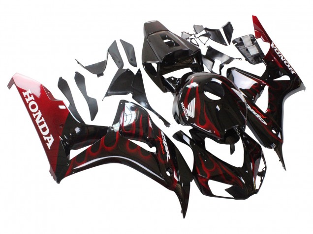 Descuento Carenado Moto Honda CBR1000RR 2006-2007 - Negro Brillante Rojo Llama