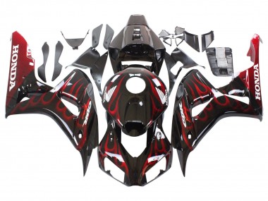 Descuento Carenado Moto Honda CBR1000RR 2006-2007 - Negro Brillante Rojo Llama