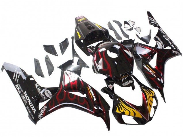 Descuento Carenados Moto Honda CBR1000RR 2006-2007 - Negro Brillante Amarillo Rojo Llama
