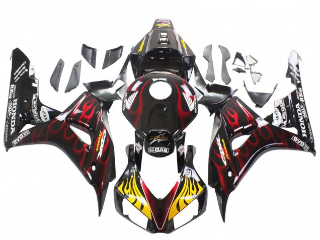 Descuento Carenados Moto Honda CBR1000RR 2006-2007 - Negro Brillante Amarillo Rojo Llama