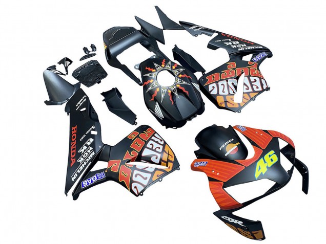 Descuento Carenados Moto Honda CBR600RR 2003-2004 - Negro Mate Naranja Repsol Rossi 46