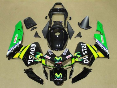 Descuento Carenados Moto Honda CBR600RR 2003-2004 - Negro Brillante Amarillo Verde MoviStar Castrol