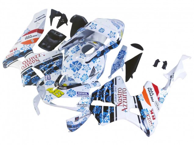 Descuento Carenados Moto Honda CBR600RR 2003-2004 - Blanco Azul Rojo Nastro Azzurro 46