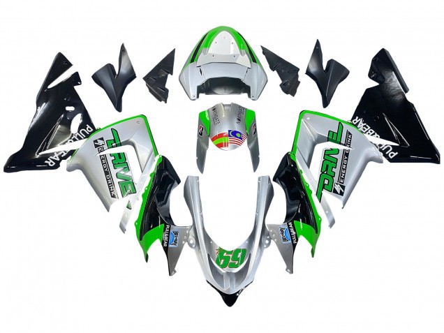 Descuento Carenados Moto Kawasaki ZX10R 2004-2005 - Verde Plata Negro 69