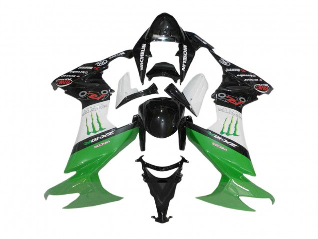 Descuento Carenados Moto Kawasaki ZX10R 2008-2010 - Negro Brillante Blanco Verde Monstruo