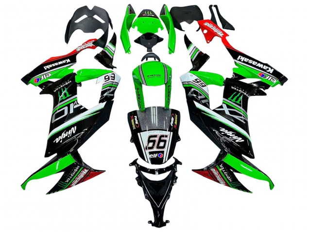 Descuento Carenados Moto Kawasaki ZX10R 2008-2010 - Verde Blanco Rojo Negro Monstruo Elf 66