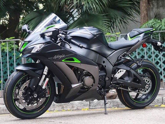 Descuento Carenados Moto Kawasaki ZX10R 2011-2015 - Negro Mate Verde Blanco Honeycomb