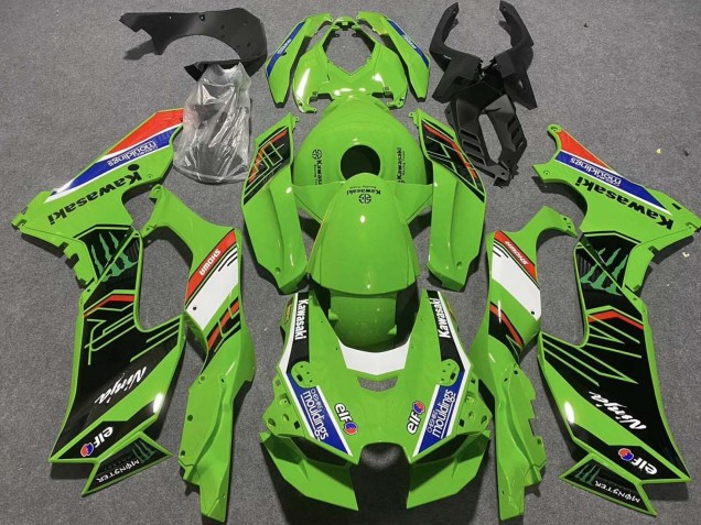 Descuento Carenados Moto Kawasaki ZX10R 2021-2025 - Verde Blanco Azul Negro Rojo Showr Elf Mouldings Monstruo