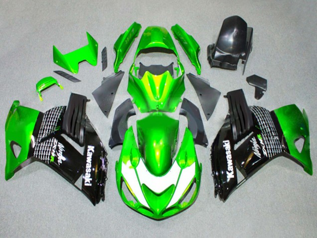 Descuento Carenados Moto Kawasaki ZX14R ZZR1400 2006-2011 - Verde Blanco Negro Brillante
