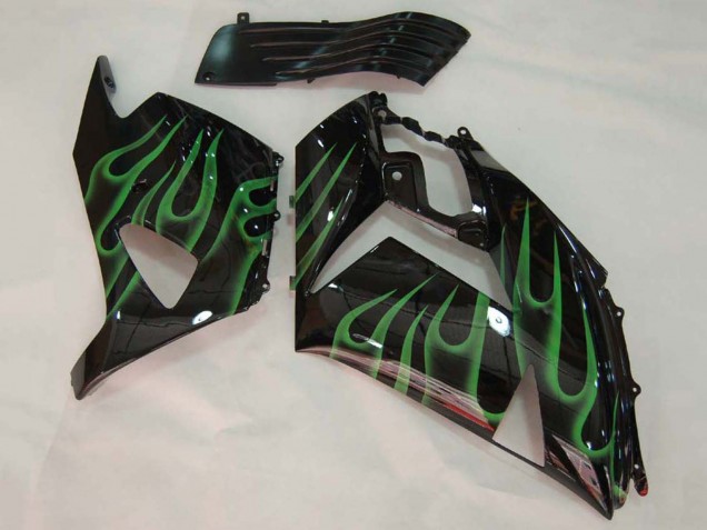 Descuento Carenado Moto Kawasaki ZX14R ZZR1400 2006-2011 - Negro Brillante Verde Llama