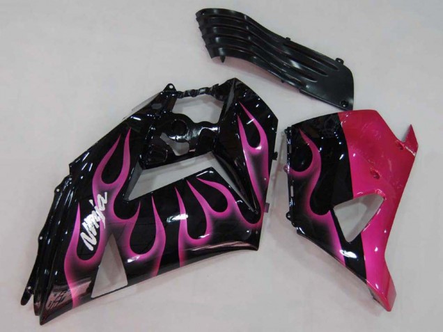 Descuento Carenados Moto Kawasaki ZX14R ZZR1400 2006-2011 - Negro Brillante Rojo Rosa Llama
