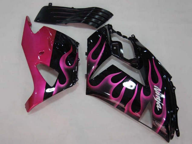 Descuento Carenados Moto Kawasaki ZX14R ZZR1400 2006-2011 - Negro Brillante Rojo Rosa Llama