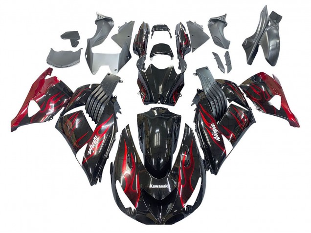 Descuento Kits Carenado Moto Kawasaki ZX14R ZZR1400 2006-2011 - Negro Brillante Rojo Llama