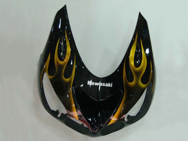 Descuento Carenados Moto Kawasaki ZX14R ZZR1400 2006-2011 - Negro Brillante Oro Llama