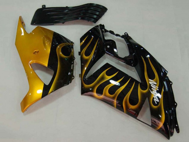 Descuento Carenados Moto Kawasaki ZX14R ZZR1400 2006-2011 - Negro Brillante Oro Llama