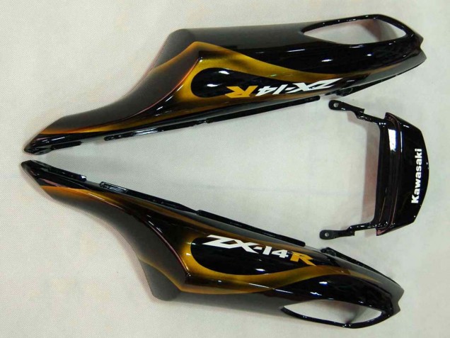 Descuento Carenados Moto Kawasaki ZX14R ZZR1400 2006-2011 - Negro Brillante Oro Llama
