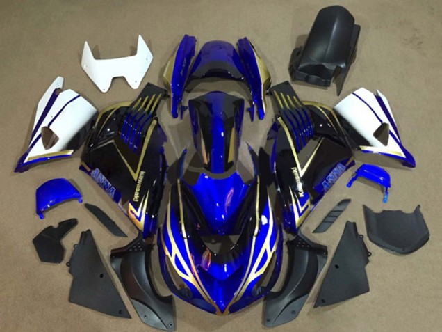 Descuento Carenados Moto Kawasaki ZX14R ZZR1400 2006-2011 - Blanco Azul Oro