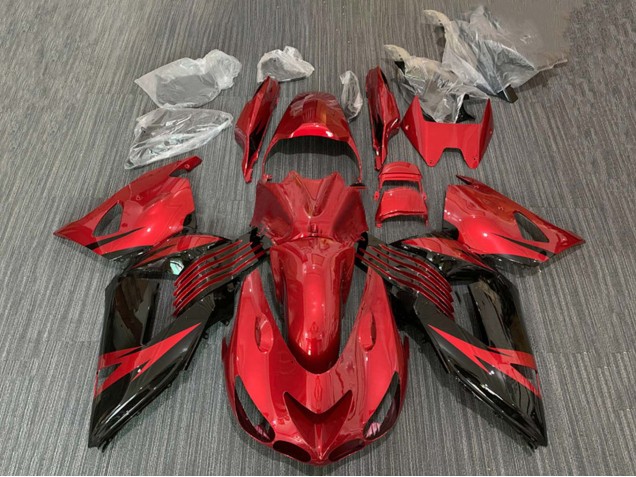 Descuento Carenado Moto Kawasaki ZX14R ZZR1400 2006-2011 - Rojo Negro Brillante
