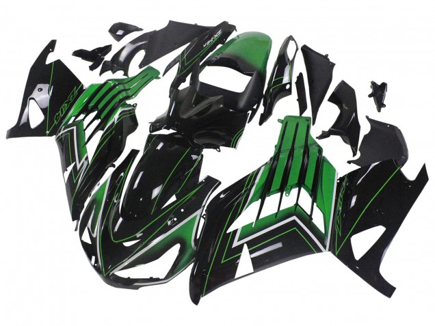 Descuento Carenados Moto Kawasaki ZX14R ZZR1400 2012-2024 - Verde Negro Brillante Raya