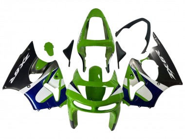 Descuento Carenados Moto Kawasaki ZX6R 1998-1999 - Verde Blanco Azul Plata Negro Brillante