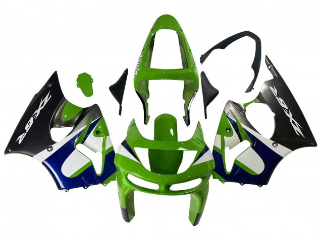 Descuento Carenados Moto Kawasaki ZX6R 1998-1999 - Verde Blanco Azul Plata Negro Brillante