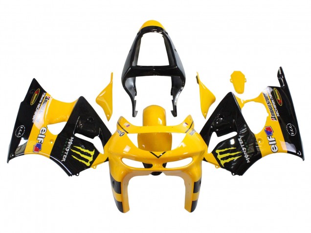 Descuento Carenados Moto Kawasaki ZX6R 1998-1999 - Amarillo Negro Monstruo Elf Bridgestone
