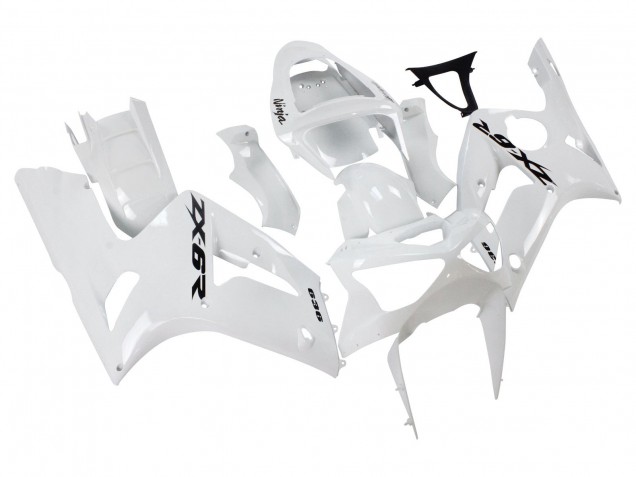 Descuento Carenados Moto Kawasaki ZX6R 2003-2004 - Blanco Negro Calcomanías