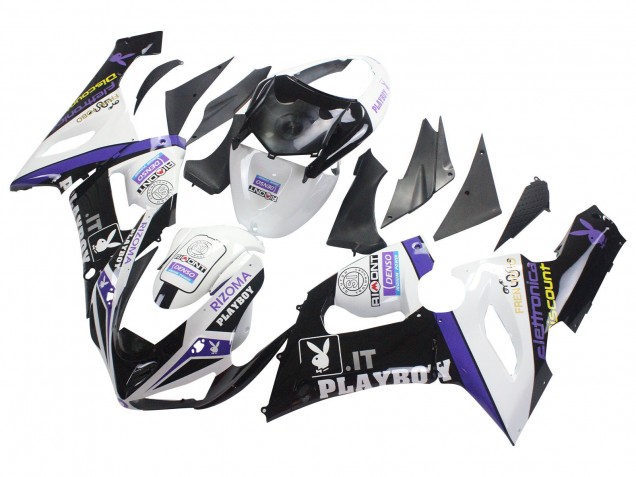 Descuento Carenados Moto Kawasaki ZX6R 2005-2006 - Blanco Púrpura Negro Rizoma Playboy DENSO