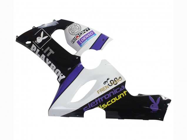 Descuento Carenados Moto Kawasaki ZX6R 2005-2006 - Blanco Púrpura Negro Rizoma Playboy DENSO