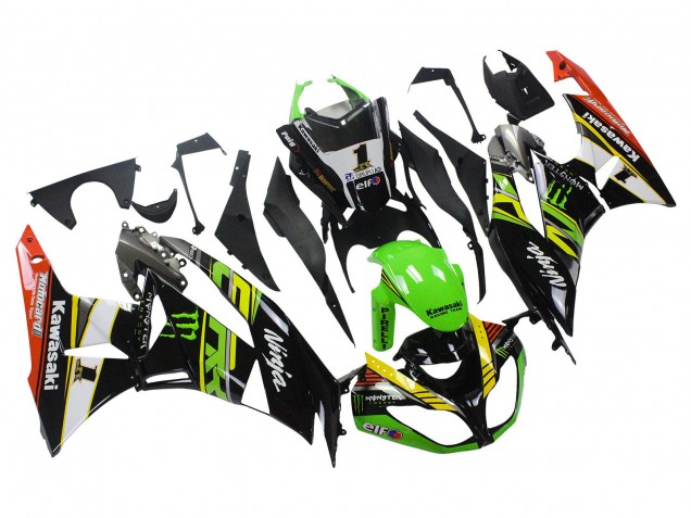 Descuento Carenados Moto Kawasaki ZX6R 2009-2012 - Verde Negro Brillante Amarillo Blanco Rojo Elf Monstruo
